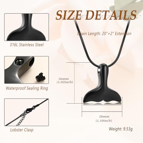 Whale Tail Cremation Jewelry for Ashes Pendant Mermaid Tail Memorial Urn Necklace Ashes Locket Keepsake Gift for Women Girl Black