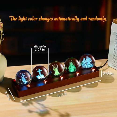 YWHL Religious Christian Gifts for Women Men, 3D Crystal Religious Ball Religious Balls + Colorful Lights (Dark Base)