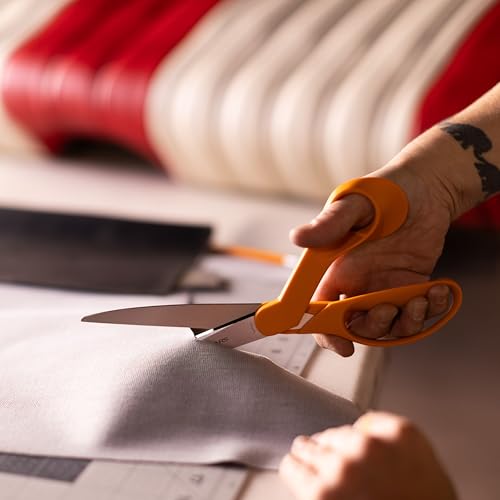 Fiskars 9-inch orange-handled bent dressmaker fabric scissors with stainless steel shears blades
