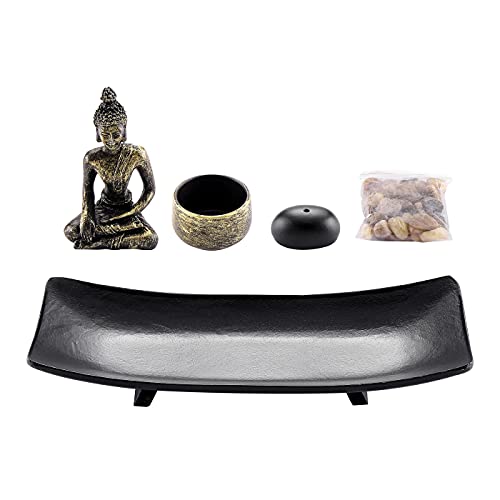 JSDDE Zen Garden Incense Stick Holder Candle Tray Tealight Candlestick Holders Decorative Ornament for Home Meditation Spiritual Gift Set 2