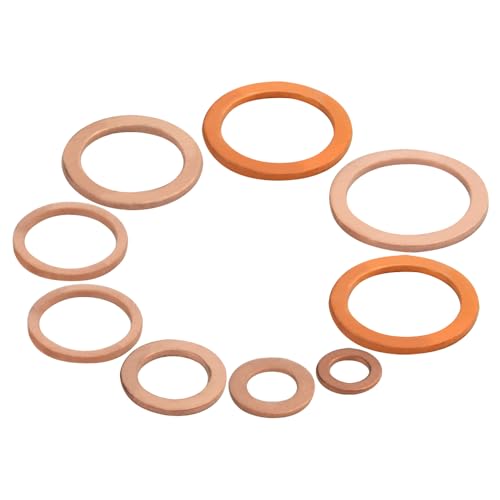 TOVOT copper flat washers assortment set with 8 sizes, M5 to M20 crush washer kit