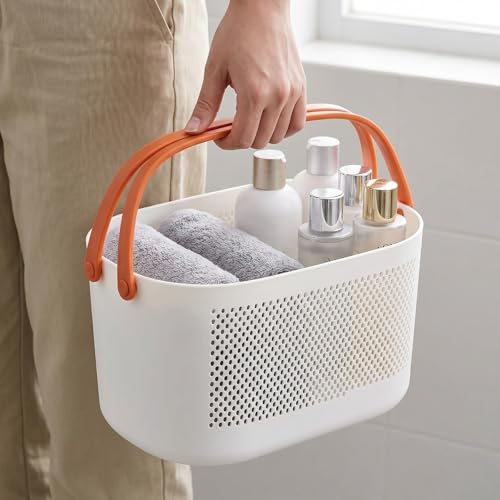 AVLA 4 Pack Portable Shower Caddy Basket, Plastic Storage Baskets with Handles, Drainage Toiletry Organizer Bin, Dorm Shower Tote Bag for Bathroom, Kitchen, Closet, Bedroom, College, Gym, Camp