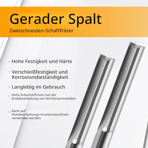 EU_HOZLY 1/8" Double Two Flute Straight Slot CNC Router Bits Wood MDF Milling 3.175mm X2 X12mm Pack of 10 3.175X2X12mm