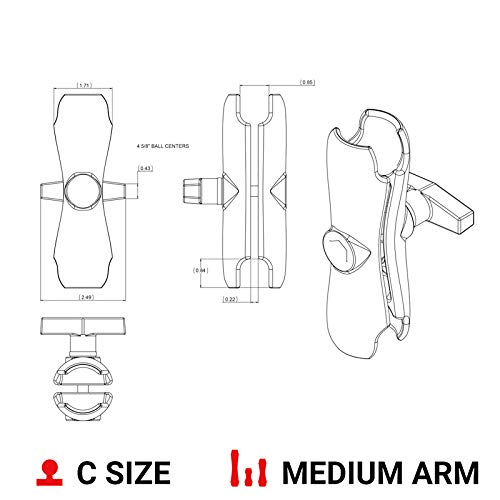 [Australia - AusPower] - RAM Mounts Double Socket Arm RAM-201U Medium Arm Compatible with RAM C Size 1.5" Ball Components 