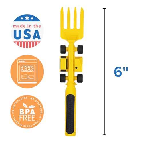 Constructive Eating - Toddler Construction Utensils Made in USA - Silverware for Toddlers - Utensils for Kids - Constructive Eating Utensil Set Yellow Construction