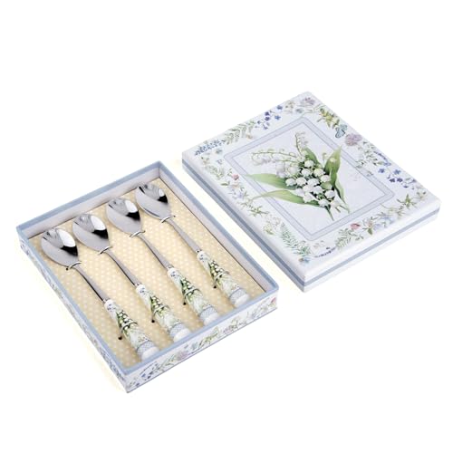 Coffee/Tea Spoon with Ceramic Handle Set of 4 in Gift Box (Lily of the Valley) Lily of the Valley