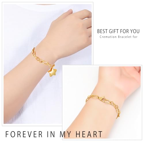 Minicremation Small Star Urn Bracelet for Ashes Stainless Steel Cremation Jewelry Bangles for Pet/Human Ashes Memorial Keepsake Ash Jewelry Gold