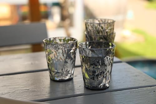 Koziol Superglas Club No. 1 4 Pack 250ml Crystal Clear Plastic Water Glass Luxury Unbreakable Reusable Party Camping Water Glass Set of 4 (Transparent Grey) Transparent Gray