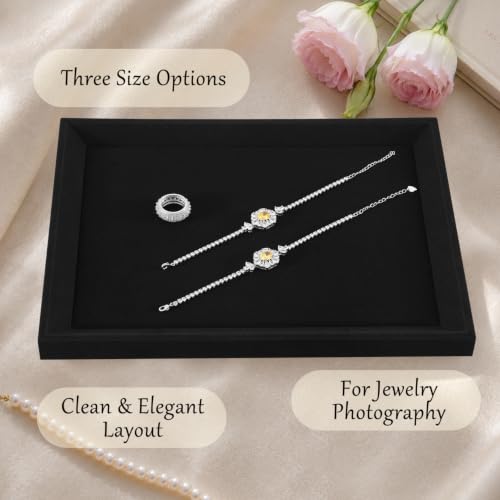 Microfiber Jewelry Display Tray Ring Earring Necklace Bracelet Watch Storage Plate Drawer Insert Vanity Countertop Retail Showcase Jewelry Organizer Tray (Black, 11.8 × 9.1 in) Black