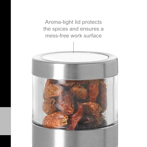 AdHoc Voyage Mini Chilli Cutter/Spice Cutter | Stainless Steel/Acrylic | PreciseCut Technology, Compact Spice Mill | (H) 75 mm x (D) 38 mm | Clear/Silver