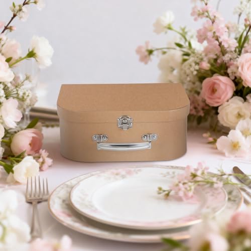 TEHAUX Kraft Paper Suitcase Gift Box 10.03 X 7.48 X 3.93 in Paperboard Suitcase for Jewelry Gift Storage Wedding Wrapping Party Favors Portable Carry Box