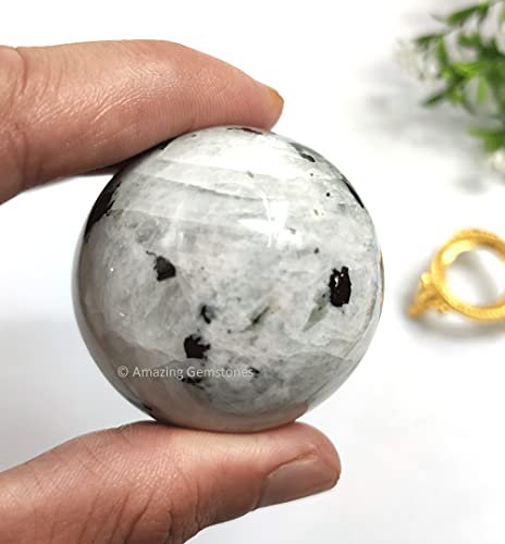 Rainbow Moonstone Crystal Sphere Round Ball with Sphere Holder Stand, Natural Healing Stone Sphere for Massage Meditation Crystal Grid Witchcraft Supplies Reiki Yoga Medium Rainbow Moonstone