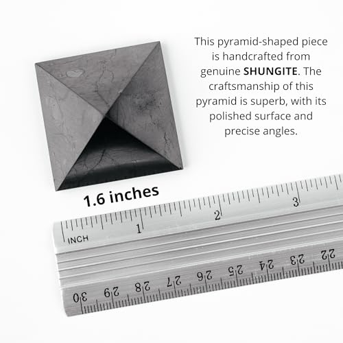 Shungite Pyramid 4cm and 5 Protective Stickers - Natural Mineral Stone for Home Office Desk Decor, Meditation Gift
