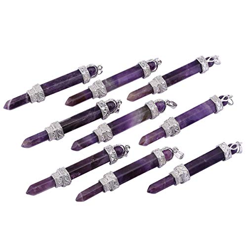 Nupuyai Crystal Point Stone Pendant Necklace for Unisex, Healing Crystals Pendulum Divination Reiki Chakra amethyst crystal stone