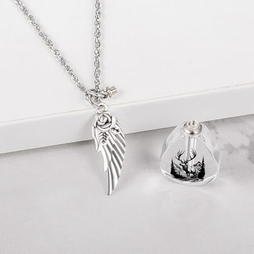 Teardrop Urn Necklace for Ashes, Resin Memorial Pendant with Keepsake Deer