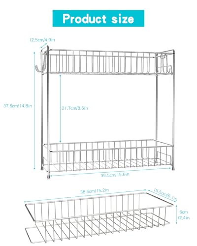 YQh 2-Tier Bathroom Storage Organizer Rack, Stainless Steel Shower Caddy, Counter and Vanity Shelf 2-Tier Storage Rack