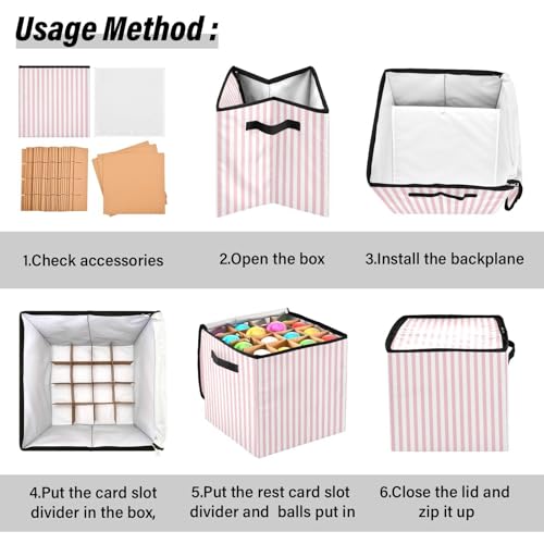 YETTASBIN Pink Stripes Large Christmas Ornament Storage Box with Zipper & Adjustable Dividers, Storage Container with Lid & Handles for 64 Holiday Ornaments 3-Inch, 13 x 13 Inch