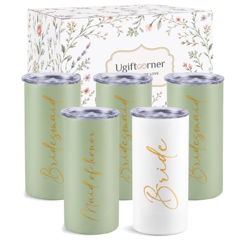 Bridesmaids Gifts Set of 5, Sage Green Skinny Tumbler 15 oz Sage_Bride+Maid+BridesmaidX3