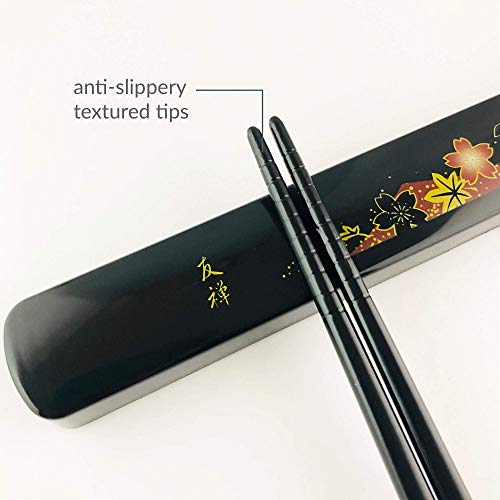 JapanBargain, Travel Chopsticks with Case Reusable Chinese Korean Japanese Bamboo Portable Chop Sticks Utensil Dishwasher Safe Made in Japan (10, Red-Yuzen) 10
