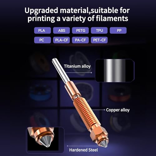 K1C Nozzles,Unicorn Quick-Swap Nozzle 0.2/0.4/0.6/0.8/1.0mm Copper Alloy and Hardened Steel Nozzle High temperature resistant Nozzles For Ender-3 V3 K1C K1 Max 3D Printer (0.2mm) 0.2mm