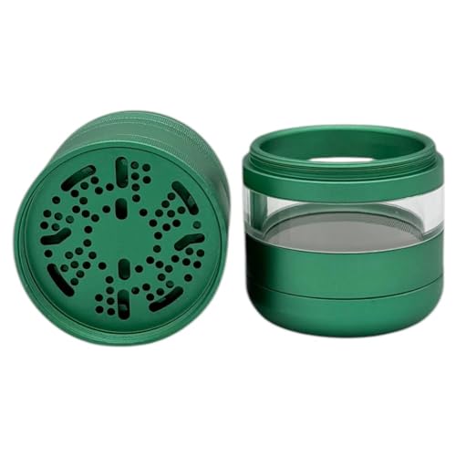 Chongz 7 Part Grinder, 55mm Pod, Premium Grade Quality Aluminium, Screen Chamber, Stainless Mesh, Glass Jar Body for Tobacco Spice Herbs (Green) Green