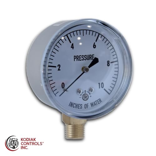 Kodiak Controls KC25-10 low pressure gauge, 10 PSI, black dial with numbered pressure scale
