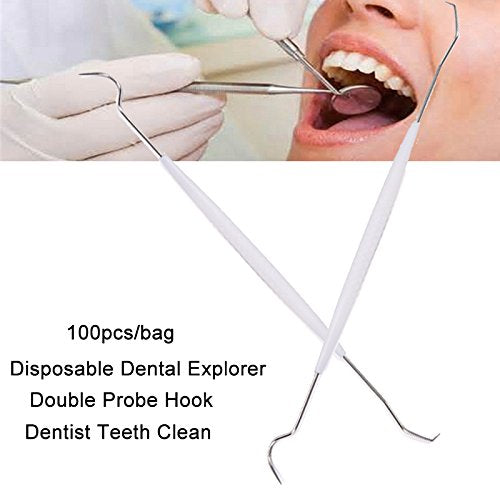 [Australia - AusPower] - 100pcs Disposable Dental Explorers Sterilized Double Ends Probe Hook Pick Stainless Steel Explorer 