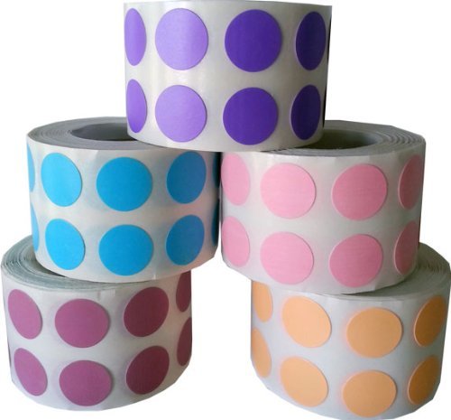 1/2" Color Coding Dot Stickers Pastel Collection 1,000 of Each Pink Peach Dusty Rose Purple Teal 5,000 Total Labels