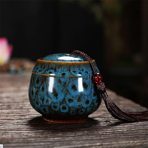 Keepsake Urns Ashes Small Boxes, Mini Funeral Cremation Urns - Fits a Small Amount of Cremated Remains - Display Burial at Home or Office Decor (Blue Ocean, Hand Ceramics