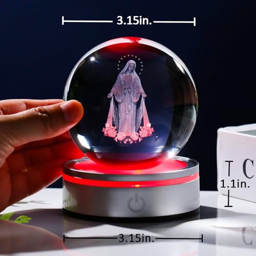 Movdyka 3D Crystal Ball Virgin Mary Statue Religious Gifts for Women