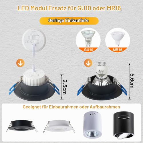 HCFEI LED Module Ultra Flat Diameter 50 x 24 mm for Recessed Spotlights, 5 W, 450 lm, 110° 230 V, Warm White, Natural White, Cool White, Replaces GU10 MR16 Bulbs, Dimmable, Flicker-Free IP44