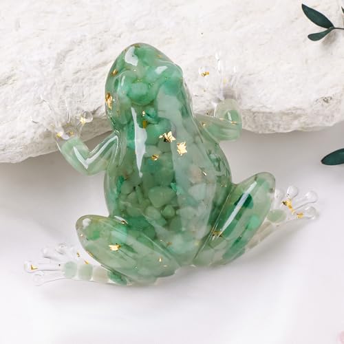 Natural Crystal Gravel Resin Frog Figurines - Healing Zen Decor for Fishbowl, Aquarium & Home, Handmade Frog Statues Collection, Spiritual Gift for Women (Meditation, Feng Shui, Positive Energy) 5.11"*3.93"*1.18" Green Aventurine