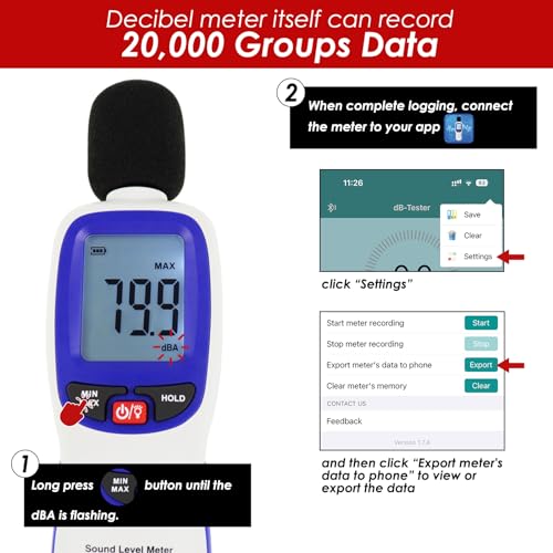 Decibel Meter Wireless Sound Insulation Meter with App Data Logging Bluetooth Portable Sound Level Meter High Accuracy SPL Meter for Classroom Office Home etc