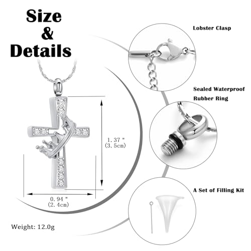 Crown Cross Cremation Necklace Ashes Jewelry Memorial Urn Pendant Silver