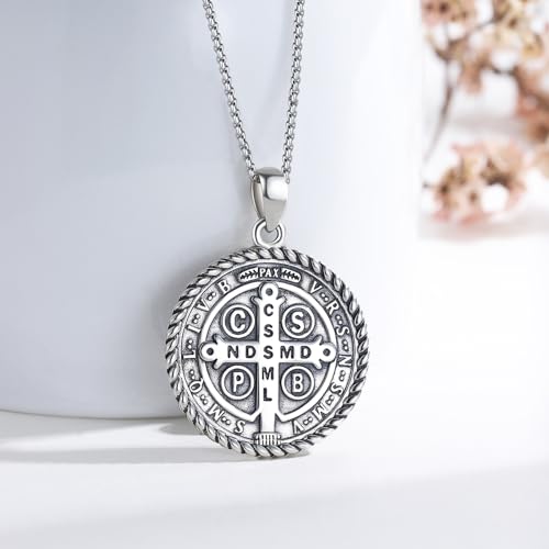 REDSUN Holy Michael Necklace for Men, Sterling Silver, Archangel, Michael Necklace, Christopher/Benedict/Virgin Mary, Religious Sacred Medal Jewelry for Men, Women, Boys sacred benedikt necklace