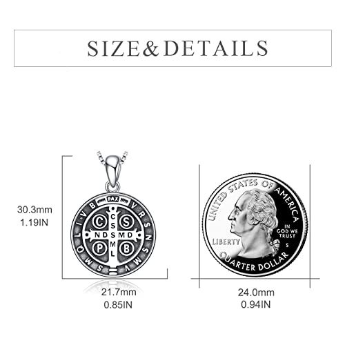CRMAD Saint Benedict Necklace Sterling Silver Saint Benedict Cross Protection Pendant Christian Jewelry for Women Men