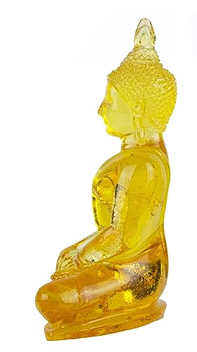 BUDDHO Buddha overcoming Temptations Buddha Statue 4" H. Poly Resin Thai Buddha Statue for Home Decor Buddha Decor Small Gift Office Gift Sculpture Figurines Zen Altar (Yellow) Yellow