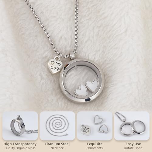 NICENEEDED Pet Fur Memorial Necklace, Dog Ashes Keepsake Necklace, Transparent Glass Circle Small Pet Urn Pendant Memorial Jewelry for Pet