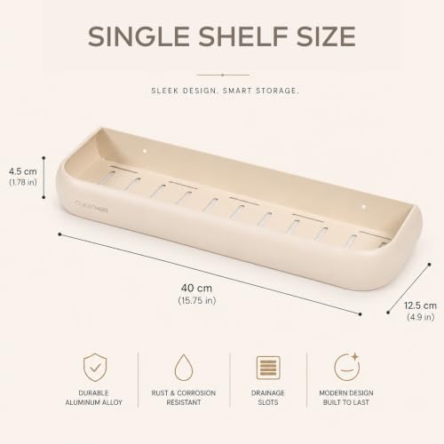 Shower Caddy Adhesive, No Drilling Aluminum Bath Organizer Shelf Milky White Rectangular