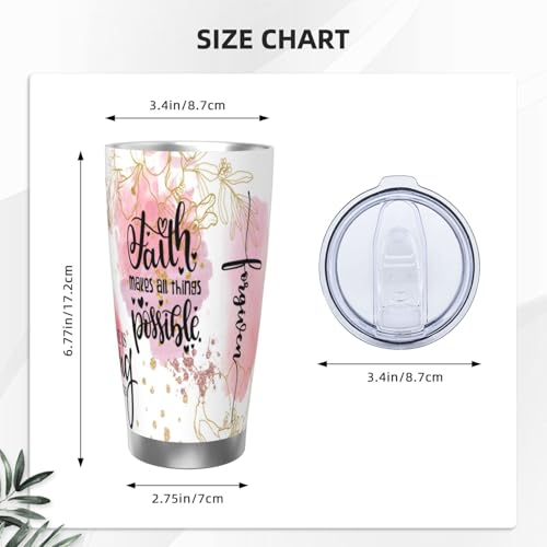 Christian Gifts for Women,Faith Affirmation Stainless Steel Coffee Tumbler Travel Mug Water Bottle for Mom Wife Jesus Religious Gift 20oz Faith
