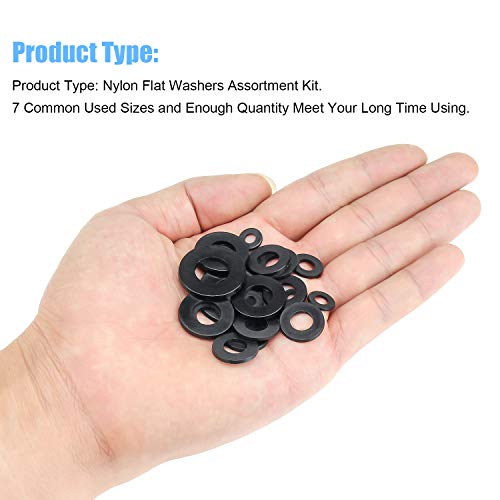 DYWISHKEY black nylon flat washers assortment kit, 720 pieces in 7 sizes M3 to M12