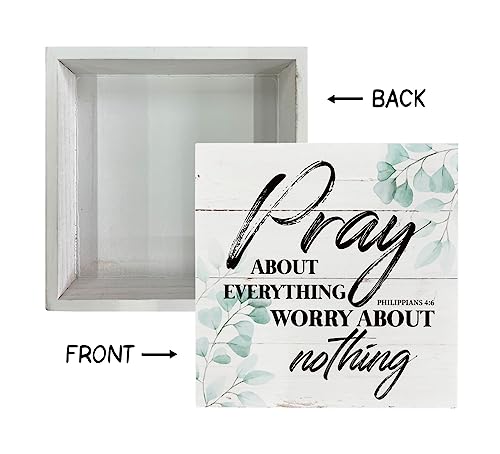 Christian Wood Sign - Bible Verse Philippians 4:6 - Pray about Everything, Worry about Nothing - Tabletop, Home Desk Decor, Motivational Gift