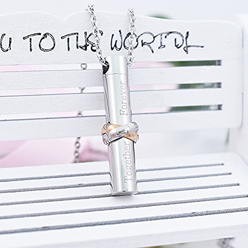 Cylinder Cremation Jewelry for Ashes, Engraved in Loving Memory and Together Forever Memorial Urn Necklace for Women Men Keepsake Pendant Gift Silver