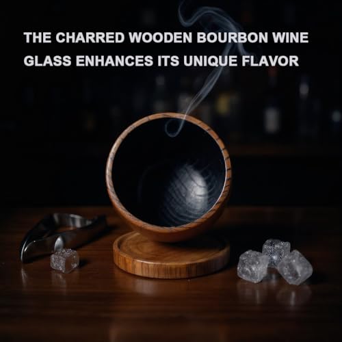 Charred Wood Bourbon Whiskey Glasses, Bourbon Gift dad Boyfriend on Father's Day, Birthday, Christmas,Old Fashioned Glass,11OZ,With coaster/cup lid,Wooden Bourbon Glass Gift for Men (2 Pack Charred) 2 Pack Charred