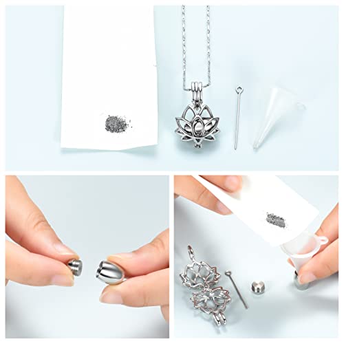Imrsanl Cremation Jewelry for Ashes - Lotus Flower Ashes Pendant Necklace with Mini Keepsake Urn Memorial Ash Jewelry Silver