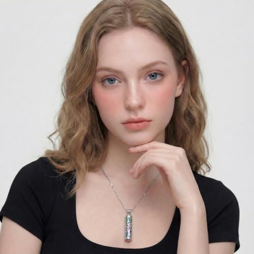 Cylinder Urn Necklace Crystal Tree of Life Cremation Jewelry Pendant for Women Men Vial Cremation Ash Pendant Loved One Memorial Jewelry with Mini Keepsake Urn Ash - Always In My Heart Silver-Colorful