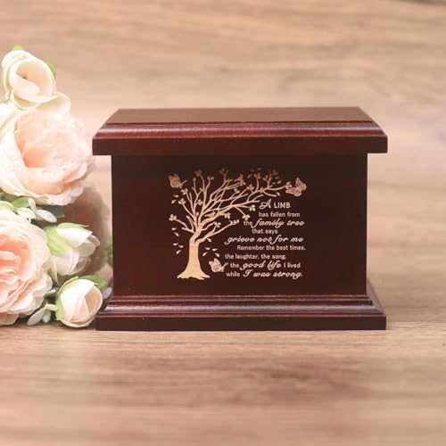 6 Inch Small Wooden Urn for Human Ashes - Keepsake Urn for Men & Women, Funeral Ashes Holder, Wooden Urn Box and Casket with Tree Design-Tree