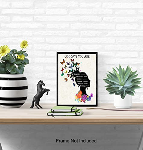 Religious Wall Art & Decor - God Says You Are - Christian Gifts for Women - Uplifting Holy Scripture Bible Verses Room Decoration - Positive Inspirational Quotes - Spiritual Encouragement Gifts