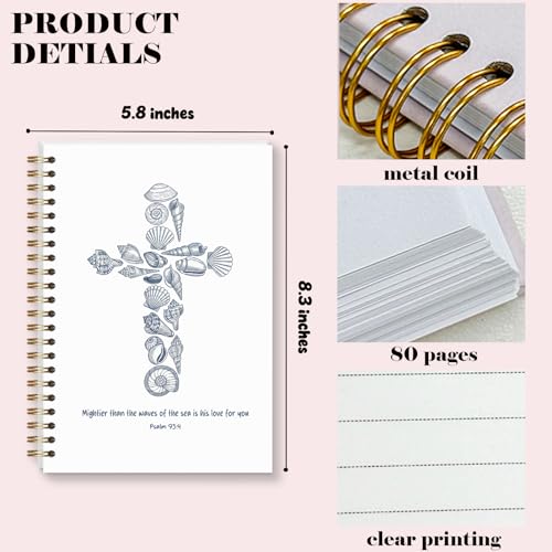 Christian Notebook for Women Men, Psalm 93:4 Bible Verse Journal for Gifts, Seashell Spiral Notebook for Church Notes Journaling Bibles - 5.5×8.3 - A10 Christian Seashell