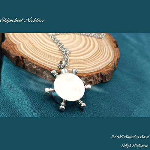 YSAHan Nautical Ship Steering Wheel Cremation Urn Necklace for Ashes Boat Anchor Urn Pendant Locket Keepsake Memorial Jewelry UR-33_ShipWheel